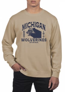 Uscape Michigan Wolverines Mens Tan Pigment Dyed Fleece Long Sleeve Crew Sweatshirt