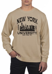 Uscape NYU Violets Mens Tan Pigment Dyed Fleece Long Sleeve Crew Sweatshirt