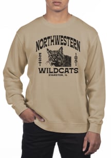 Uscape Northwestern Wildcats Mens Tan Pigment Dyed Fleece Long Sleeve Crew Sweatshirt