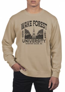 Uscape Wake Forest Demon Deacons Mens Tan Pigment Dyed Fleece Long Sleeve Crew Sweatshirt