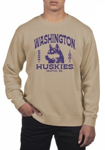 Uscape Washington Huskies Mens Tan Pigment Dyed Fleece Long Sleeve Crew Sweatshirt