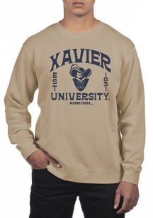 Uscape Xavier Musketeers Mens Tan Pigment Dyed Fleece Long Sleeve Crew Sweatshirt
