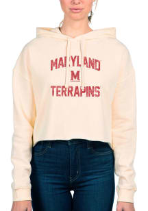 Womens Maryland Terrapins White Uscape Vintage Crop Hooded Sweatshirt
