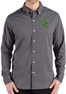 Mens Oregon Ducks Black Cutter and Buck Gingham LS Woven Long Sleeve Dress Shirt