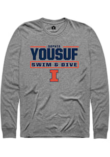 Sophia Yousuf Illinois Fighting Illini Graphite NIL Stacked Box Long Sleeve Player T Shirt
