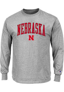 Nebraska Cornhuskers Mens Grey Arch Mascot Big and Tall Long Sleeve T-Shirt