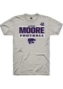 Ashton Moore Rally Mens Ash K-State Wildcats NIL Stacked Box Player T Shirt