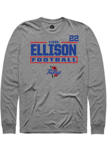 Viron Ellison Mens Graphite Tulsa Golden Hurricane NIL Stacked Box Long Sleeve Player T Shirt