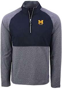 Cutter and Buck Michigan Wolverines Mens Blue Alumni Adapt Eco Hybrid Long Sleeve Qtr Zip Pullover