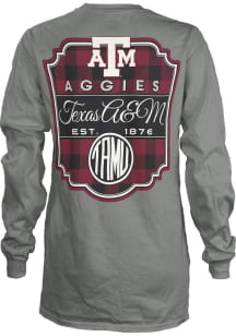 Pressbox Texas A&amp;M Aggies Womens Grey Buffalo Plaid LS Tee