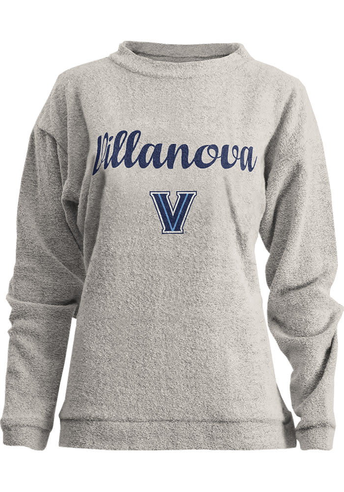 Villanova Wildcats Womens Oatmeal Comfy Terry Long Sleeve Crew Sweatshirt