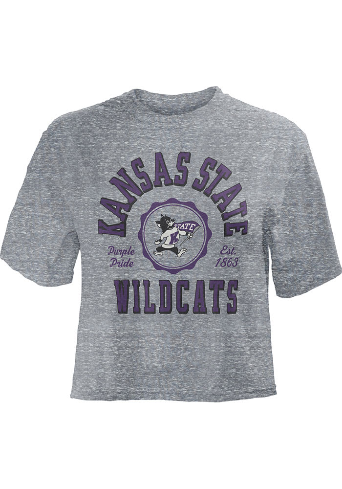 K-State Wildcats Womens Grey Bishop Crop Crew Neck Short Sleeve T-Shirt