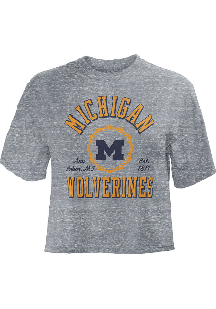 Michigan Wolverines Womens Grey Bishop Crop Crew Neck Short Sleeve T-Shirt