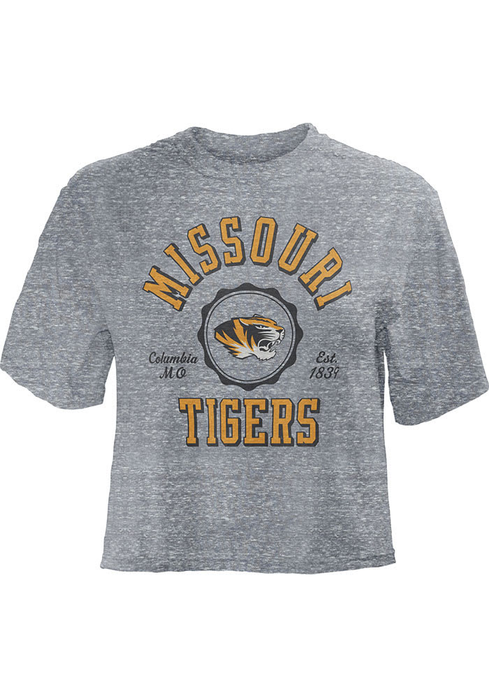 Missouri Tigers Womens Grey Bishop Crop Crew Neck Short Sleeve T-Shirt