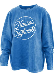 Pressbox Kansas Jayhawks Womens Blue Roxy Script Comfy Cord Crew Sweatshirt