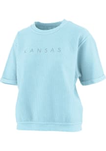 Pressbox Kansas Jayhawks Womens Light Blue Corded Demsey Short Sleeve T-Shirt
