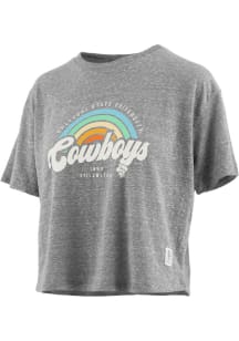 Pressbox Oklahoma State Cowboys Womens Grey Sunrise Script Short Sleeve T-Shirt