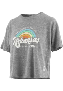 Pressbox Arkansas Razorbacks Womens Grey Sunrise Script Short Sleeve T-Shirt