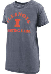Illinois Fighting Illini Womens Navy Blue Vintage Burnout Short Sleeve T-Shirt
