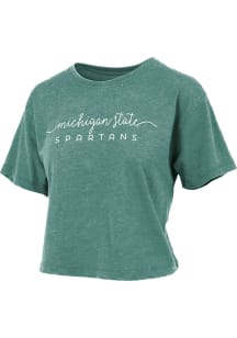 Pressbox Michigan State Spartans Womens Green Vintage Crop Short Sleeve T-Shirt