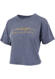 Michigan Wolverines Navy Blue Pressbox Vintage Crop Short Sleeve T-Shirt