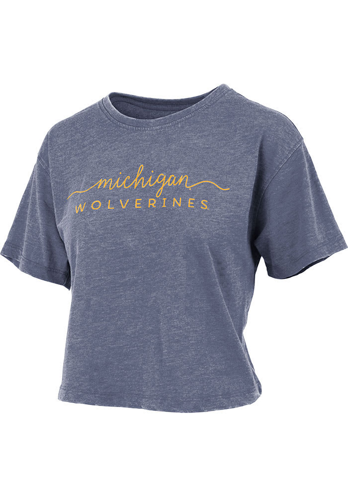 Michigan Wolverines Womens Navy Blue Vintage Crop Short Sleeve T-Shirt