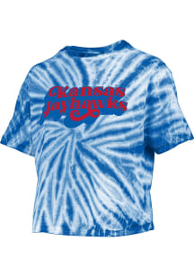 Pressbox Kansas Jayhawks Womens Blue Tie Dye Campus Crop Short Sleeve T-Shirt