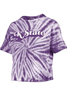 Pressbox K-State Wildcats Womens Purple Tie Dye Campus Crop Short Sleeve T-Shirt