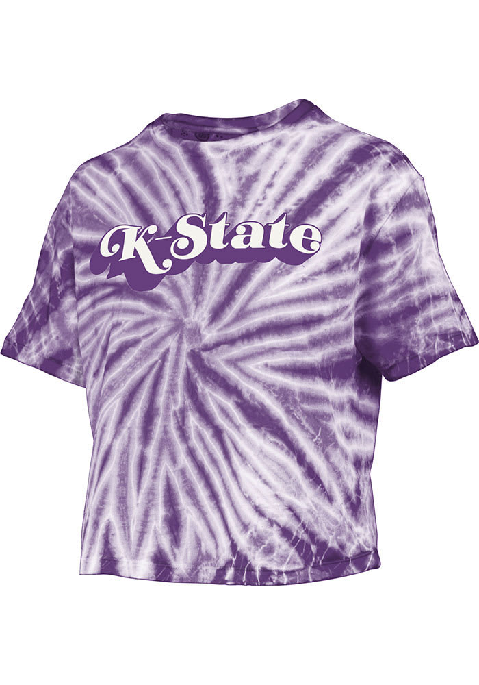 K-State Wildcats Womens Purple Tie Dye Campus Crop Short Sleeve T-Shirt