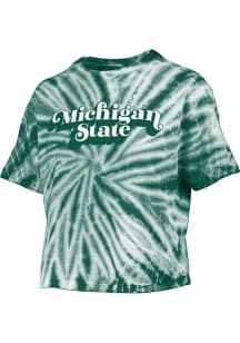 Pressbox Michigan State Spartans Womens Green Tie Dye Campus Crop Short Sleeve T-Shirt