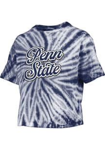 Pressbox Penn State Nittany Lions Womens Navy Blue Tie Dye Campus Crop Short Sleeve T-Shirt