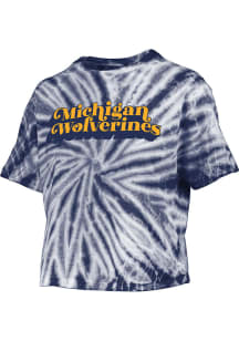 Pressbox Michigan Wolverines Womens Navy Blue Tie Dye Campus Crop Short Sleeve T-Shirt