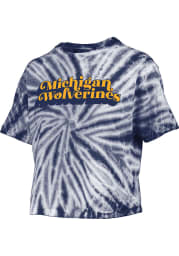 Michigan Wolverines Womens Navy Blue Tie Dye Campus Crop Short Sleeve T-Shirt