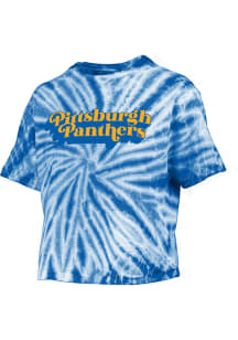 Pressbox Pitt Panthers Womens Blue Tie Dye Campus Crop Short Sleeve T-Shirt