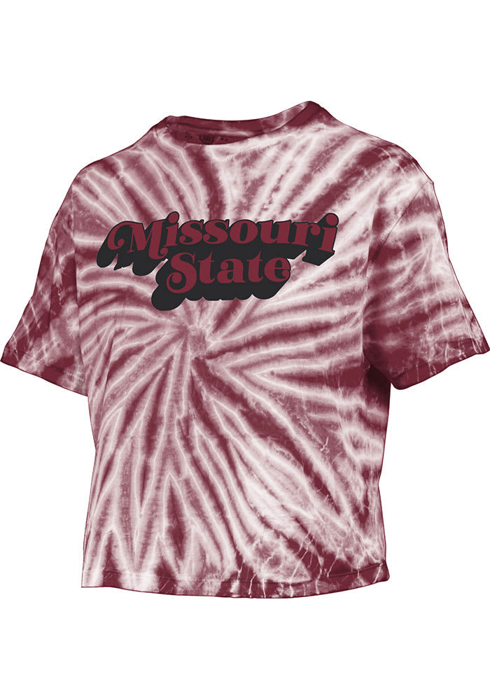 Missouri State Bears Womens Maroon Tie Dye Campus Crop Short Sleeve T-Shirt