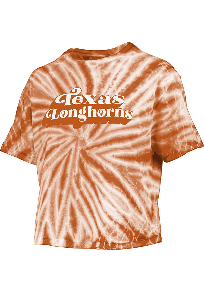 Texas Longhorns Womens Burnt Orange Tie Dye Campus Crop Short Sleeve T-Shirt