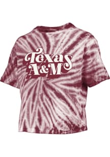 Pressbox Texas A&amp;M Aggies Womens Maroon Tie Dye Campus Crop Short Sleeve T-Shirt