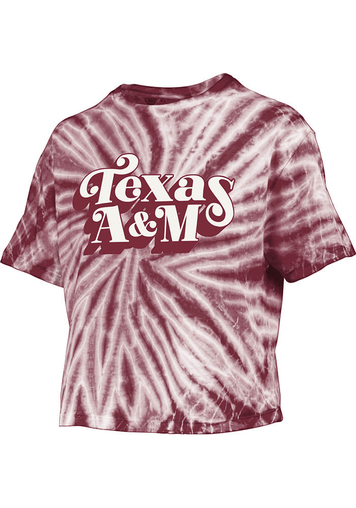Texas A&M Aggies Womens Maroon Tie Dye Campus Crop Short Sleeve T-Shirt