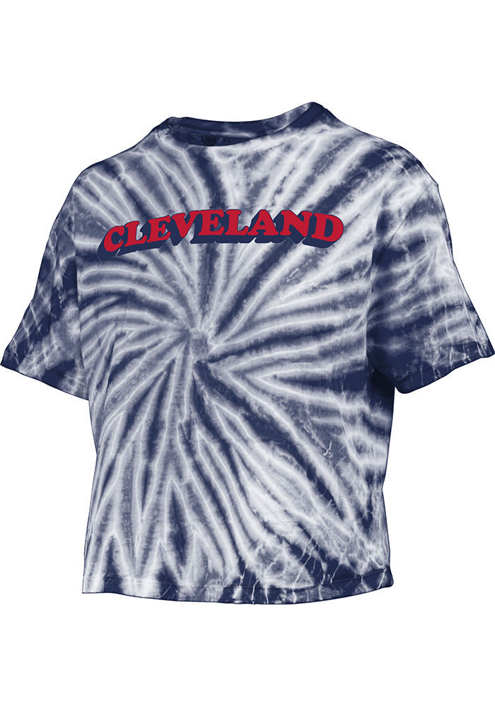 Cleveland Womens Navy Blue Tie-Dye Short Sleeve T-Shirt