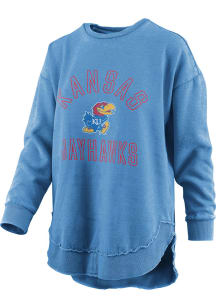 Pressbox Kansas Jayhawks Womens Blue Vintage Poncho Crew Sweatshirt