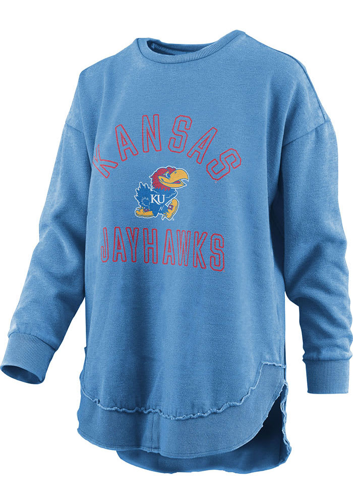 Kansas Jayhawks Womens Blue Vintage Poncho Crew Sweatshirt