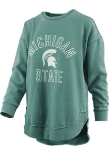 Pressbox Michigan State Spartans Womens Green Vintage Poncho Crew Sweatshirt