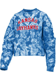 Pressbox Kansas Jayhawks Womens Blue Cloud Dye Comfy Cord Crew Sweatshirt