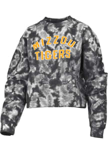 Pressbox Missouri Tigers Womens Black Cloud Dye Comfy Cord Crew Sweatshirt