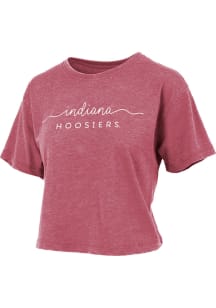 Pressbox Indiana Hoosiers Womens Crimson Vintage Burnout Crop Short Sleeve T-Shirt
