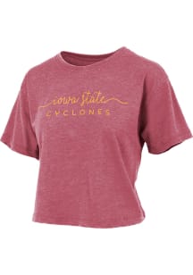 Pressbox Iowa State Cyclones Womens Crimson Vintage Burnout Crop Short Sleeve T-Shirt