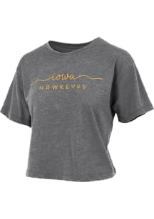 Pressbox Iowa Hawkeyes Womens Black Vintage Burnout Crop Short Sleeve T-Shirt