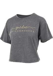 Pressbox Purdue Boilermakers Womens Black Vintage Burnout Crop Short Sleeve T-Shirt