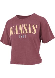 Pressbox Kansas Womens Maroon Vintage Crop Short Sleeve T-Shirt