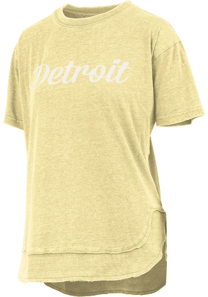 Detroit Women's Stonewash Denim Box Wordmark Cropped Short Sleeve T-Shirt